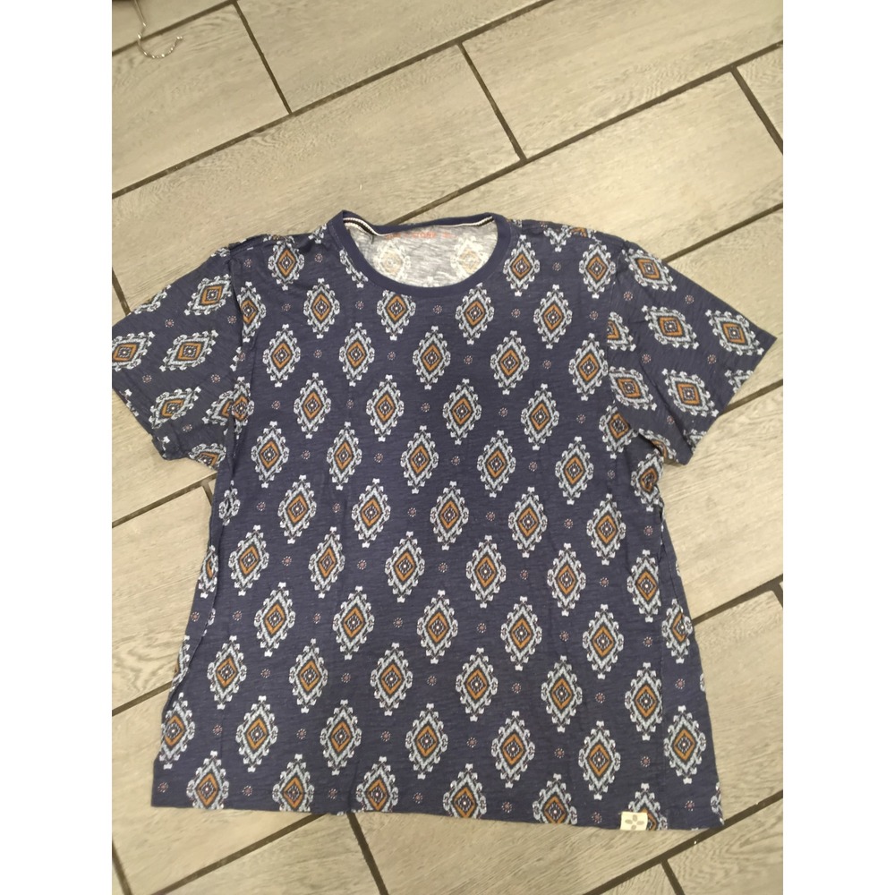 Sun‎ + Stone Women XXL Navy Blue Ikat Diamond Print Short Sleeve T-Shirt Tee